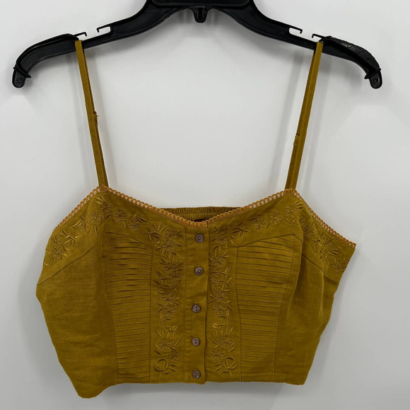 Free People Tops - Free People Women's Embroidered Crop Top in Mustard Yellow Size Medium